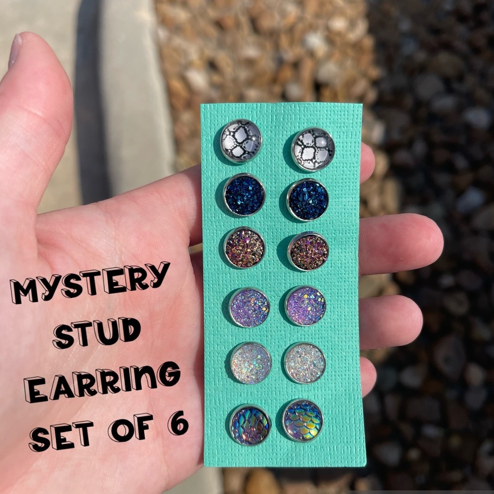 10 mm set of 6 mystery stud hypoallergenic stainless steel earring sets